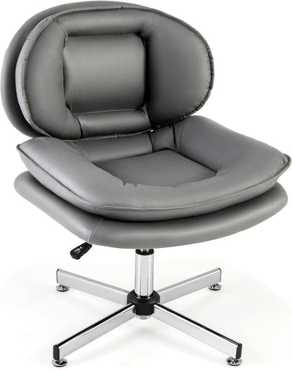 Armless Office Chair with Double Padded Back and Criss Cross Metal Base