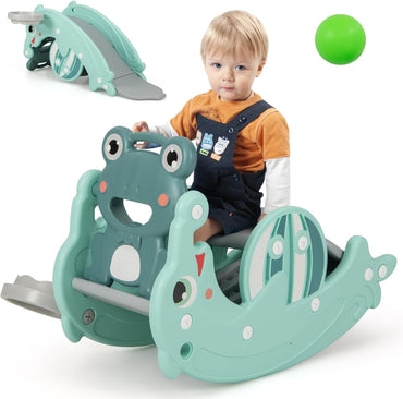 3-in-1 Kids Slide Rocking Horse Set Convertible with Basketball Hoop