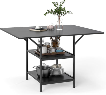 Dining Table for 4-6 Rectangular Dining Table with 2 Open Storage Shelves
