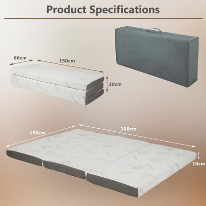 Cooling Gel Memory Foam Folding Mattress with Bamboo Cover and Mesh Border Fabric