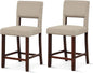 GiantexUK Bar Stools Set of 2, Upholstered Linen Fabric Kitchen Barstools with Hollowed Backrest & Footrests