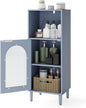 Bathroom Floor Cabinet, Freestanding Storage Cupboard with Tempered Glass Door