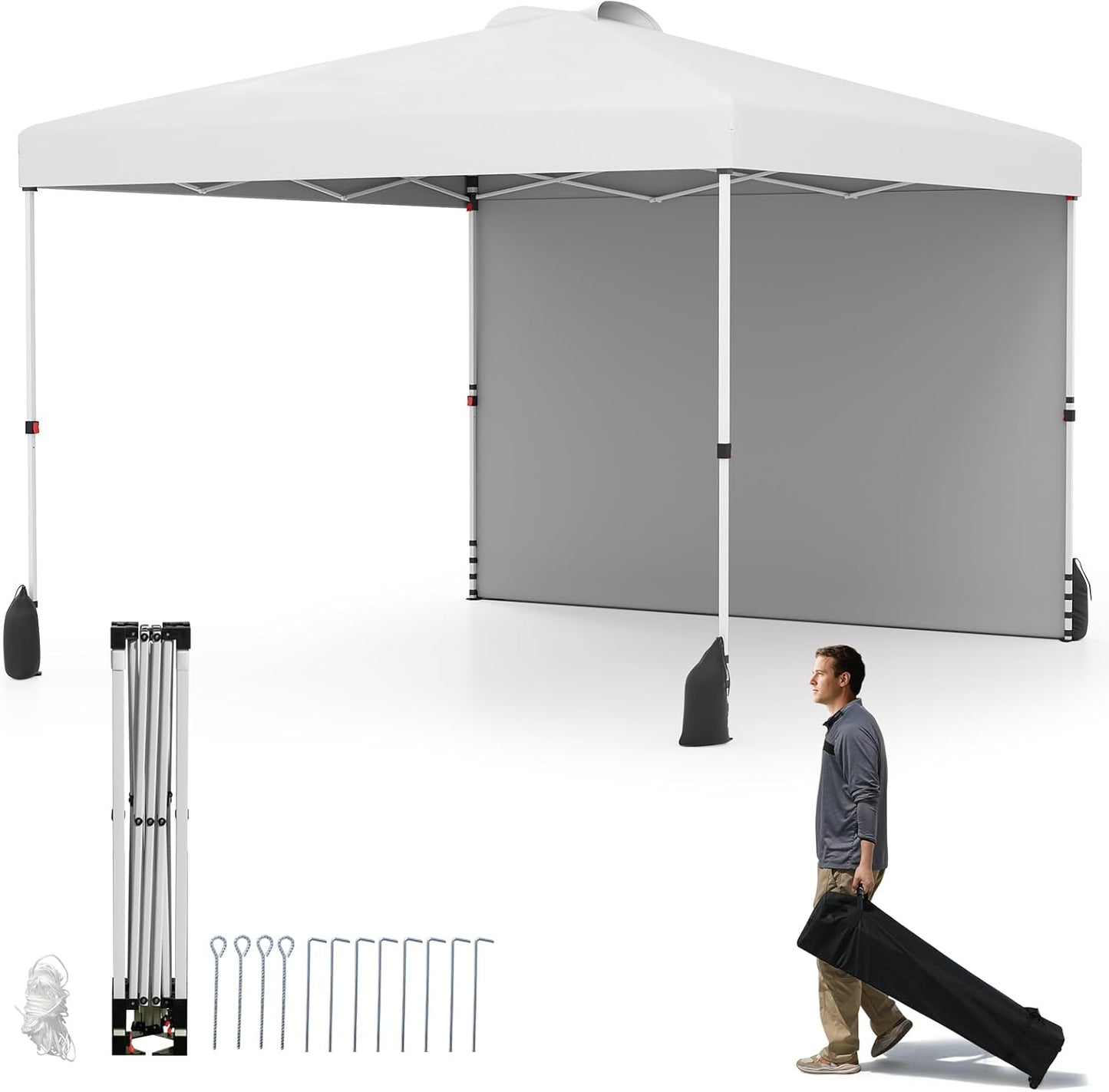 3 x 3 m Pop up Canopy Tent with 1 Sidewall Wheeled Bag