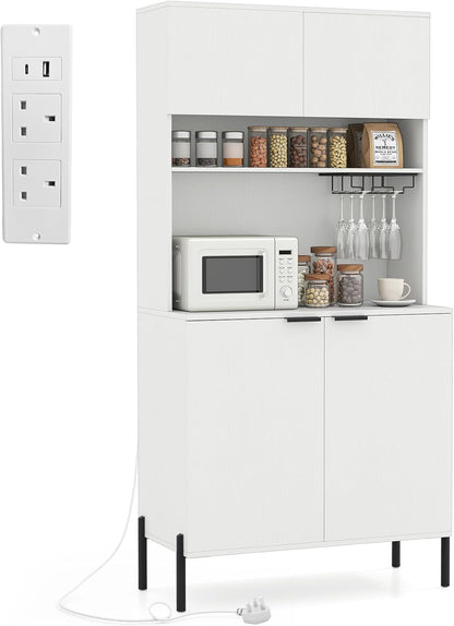 Kitchen Pantry Cabinet with Power Outlets and Wine Racks
