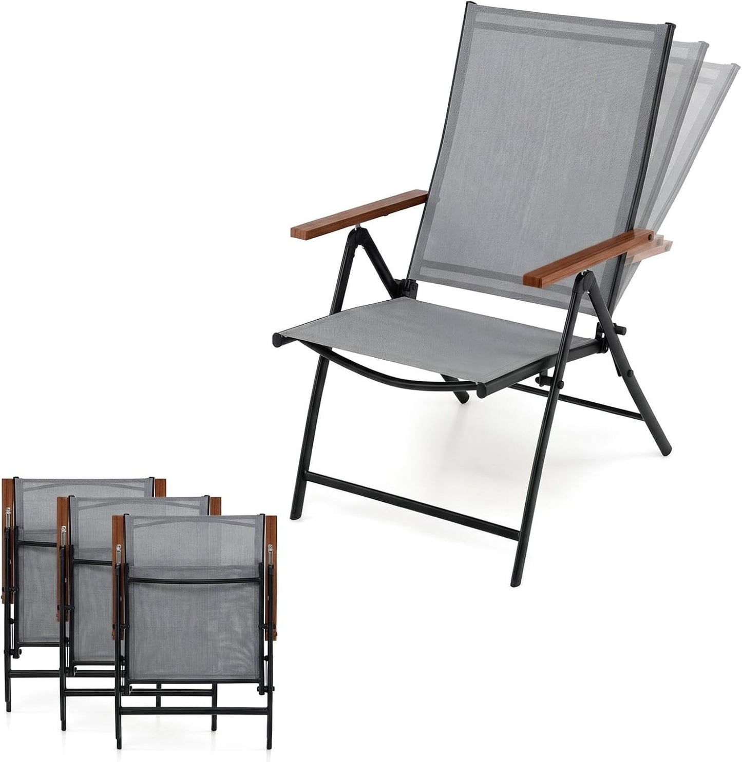 Folding Garden Chairs Set of 2/4, Outdoor Dining Chairs with Adjustable Backrest