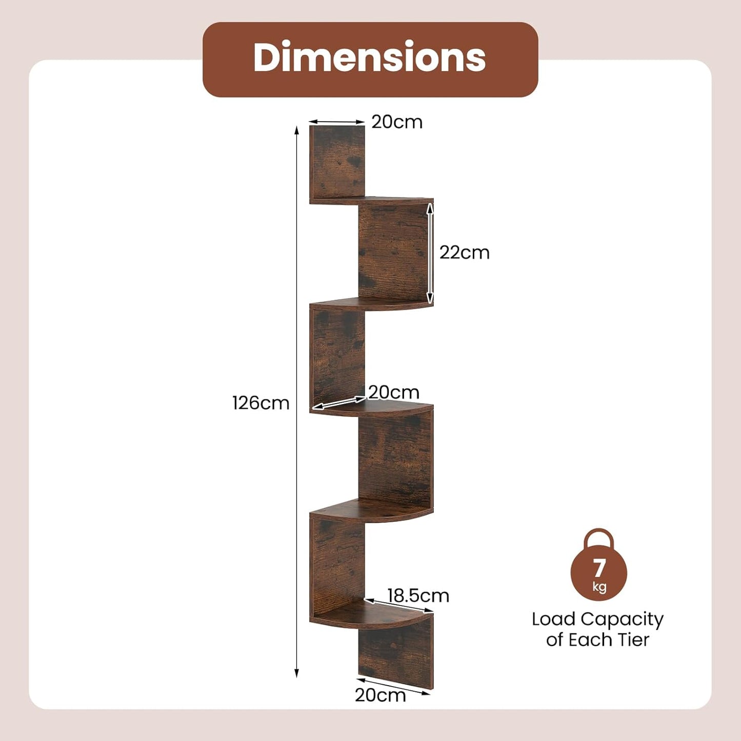 5-Tier Corner Shelf Wall Mount Floating Corner Bookshelf Corner Ladder Shelf