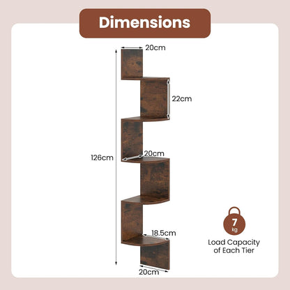 5-Tier Corner Shelf Wall Mount Floating Corner Bookshelf Corner Ladder Shelf