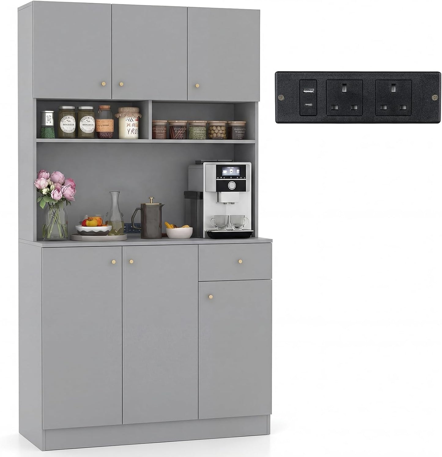 6 Door Buffet Pantry Storage Cabinet with Outlets