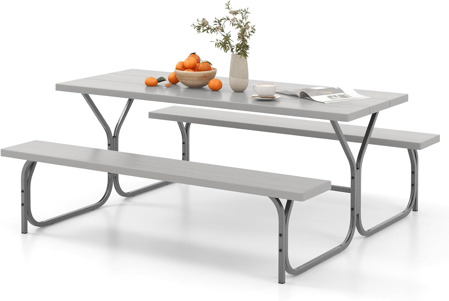 8 Seater Outdoor Heavy Duty Picnic Table and Bench Set with Umbrella Hole