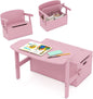 3 in 1 Toddler Table and Chair Set, Convertible Kids Bench Storage Chest with Safety Hinge