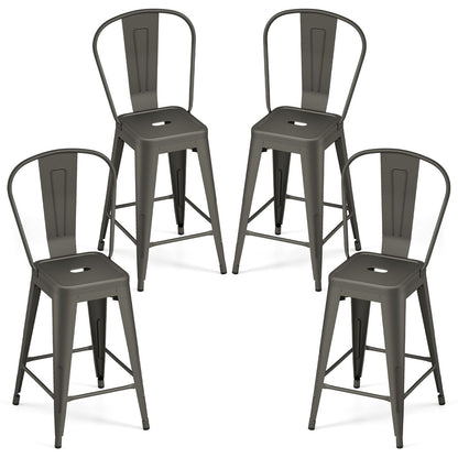 62 cm Metal Bar Stools Set of 4 with Backrests and Footrests