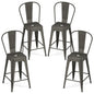 62 cm Metal Bar Stools Set of 4 with Backrests and Footrests