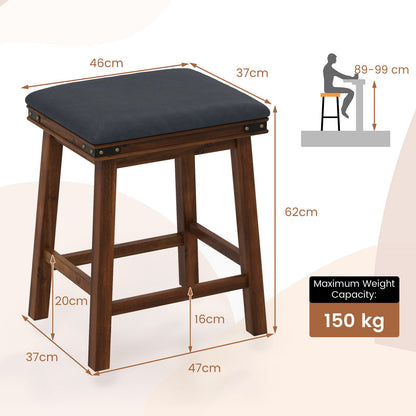 GiantexUK Bar Stools Set of 2, PU Leather Upholstered Kitchen Barstools with Acacia Wood Legs