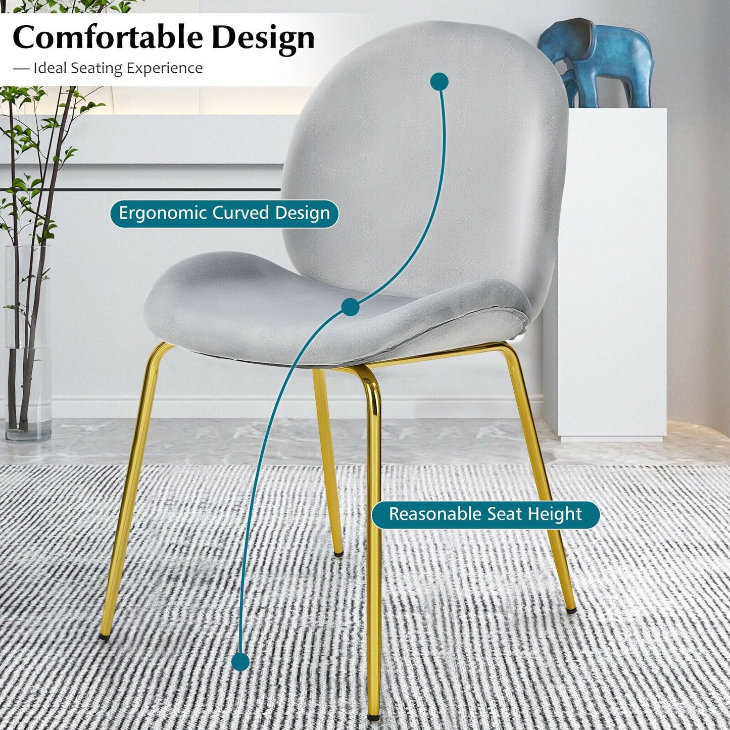 Set of 2 Velvet Dining Chair with Gold Metal Legs