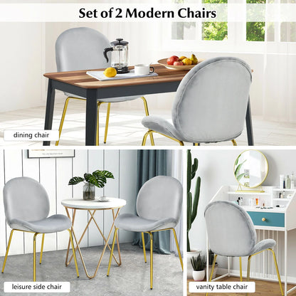 Set of 2 Velvet Dining Chair with Gold Metal Legs