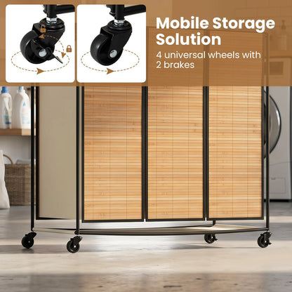 66CM Tall Rolling Laundry Hamper with 3 Sections and Lid and Lockable Wheels