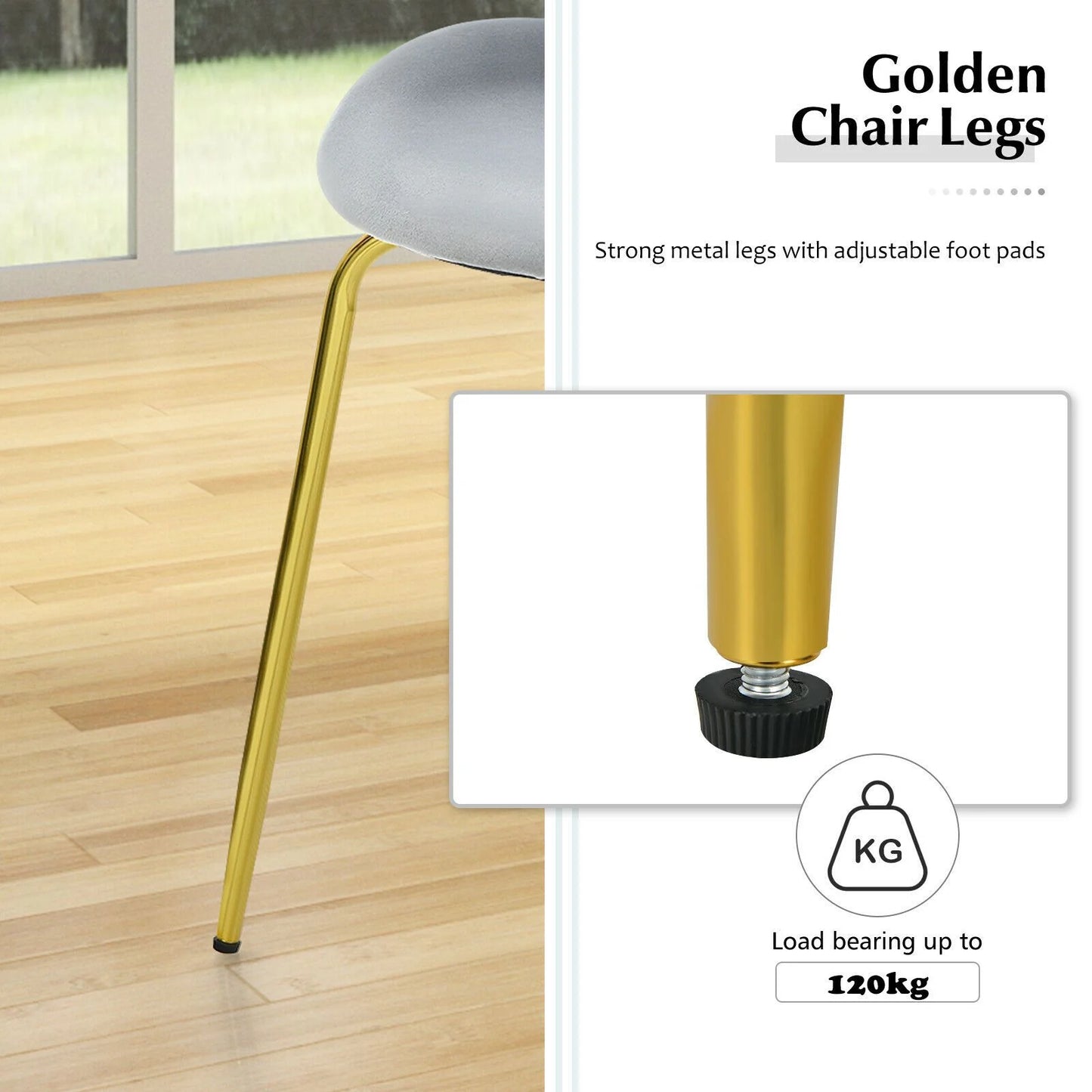 Set of 2 Velvet Dining Chair with Gold Metal Legs