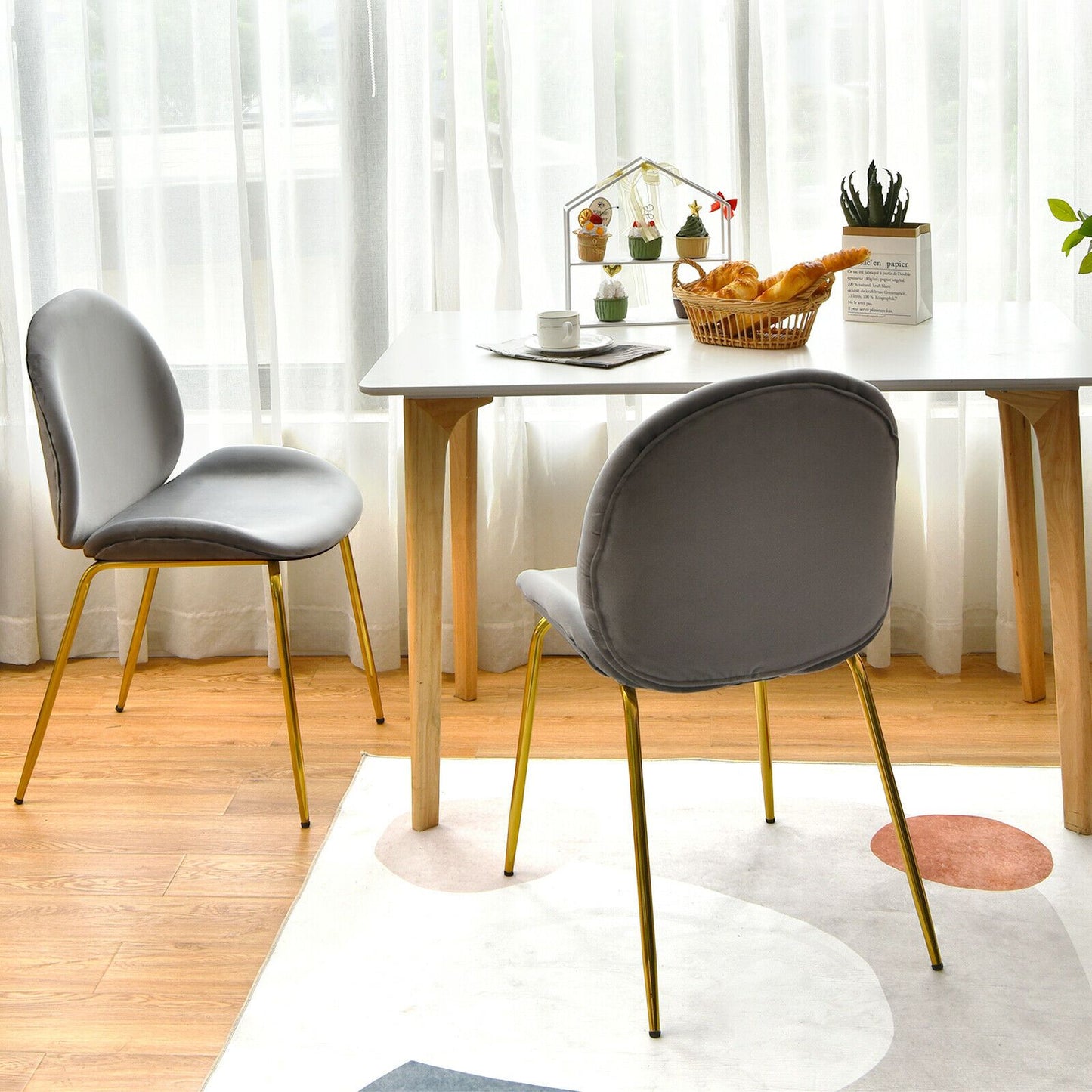 Set of 2 Velvet Dining Chair with Gold Metal Legs