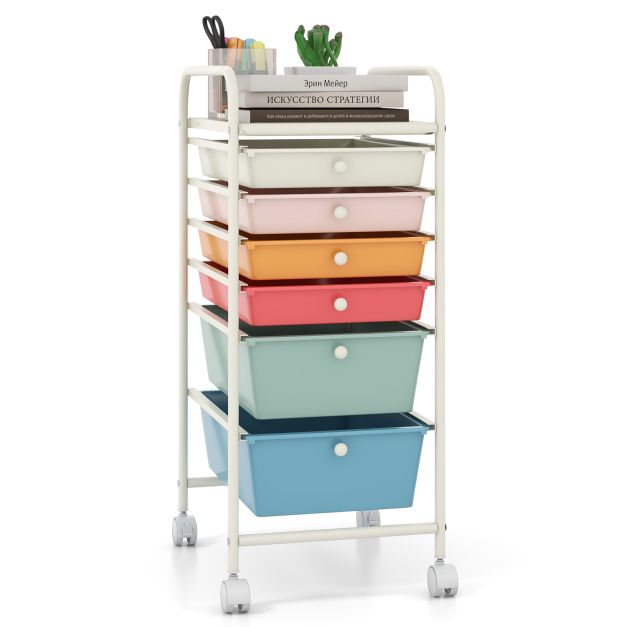 6 Drawers Storage Trolley with 4 Wheels for Makeup Beauty Salon