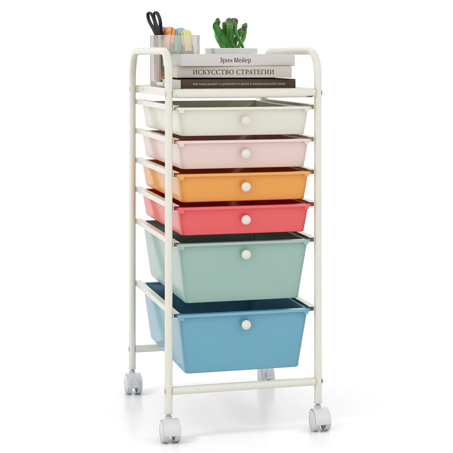GiantexUK 6 Drawers Storage Trolley, Multipurpose Utility Rolling Cart on Wheels, Plastic Shelving Organizer Unit (6 Drawers, Transparent)