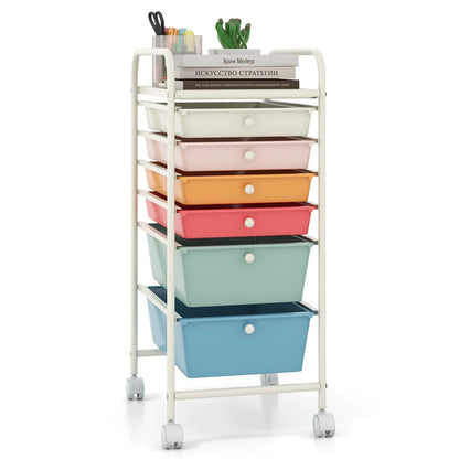GiantexUK 6 Drawers Storage Trolley, Multipurpose Utility Rolling Cart on Wheels, Plastic Shelving Organizer Unit (6 Drawers, Transparent)
