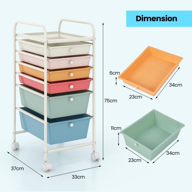 6 Drawers Storage Trolley with 4 Wheels for Makeup Beauty Salon