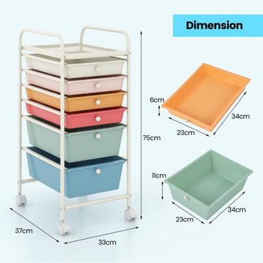 6 Drawers Storage Trolley with 4 Wheels for Makeup Beauty Salon