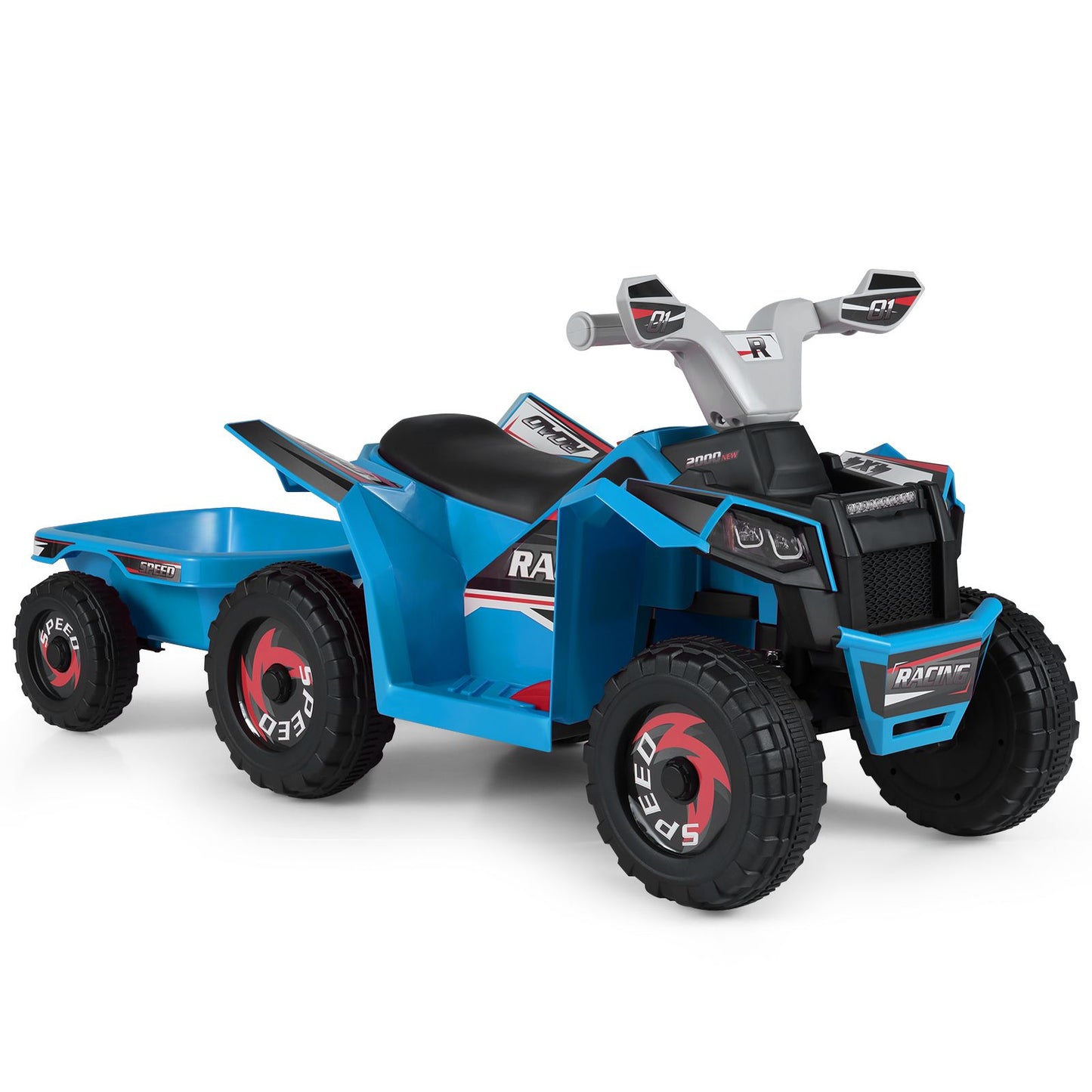 6V Kids Electric Quad with Removable Back Trailer Toddler Ride On ATV
