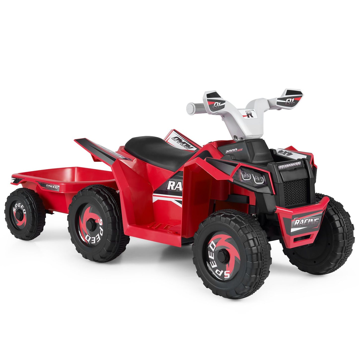 6V Kids Electric Quad with Removable Back Trailer Toddler Ride On ATV