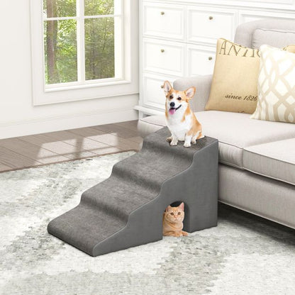 4 Tier High Density Foam Dog Ramps for High Beds and Couches