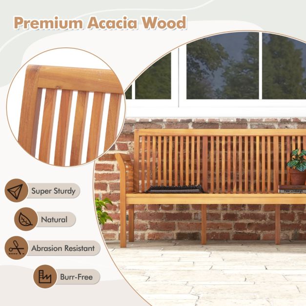 3 Person Porch Bench with High Backrest and Seat Cushion