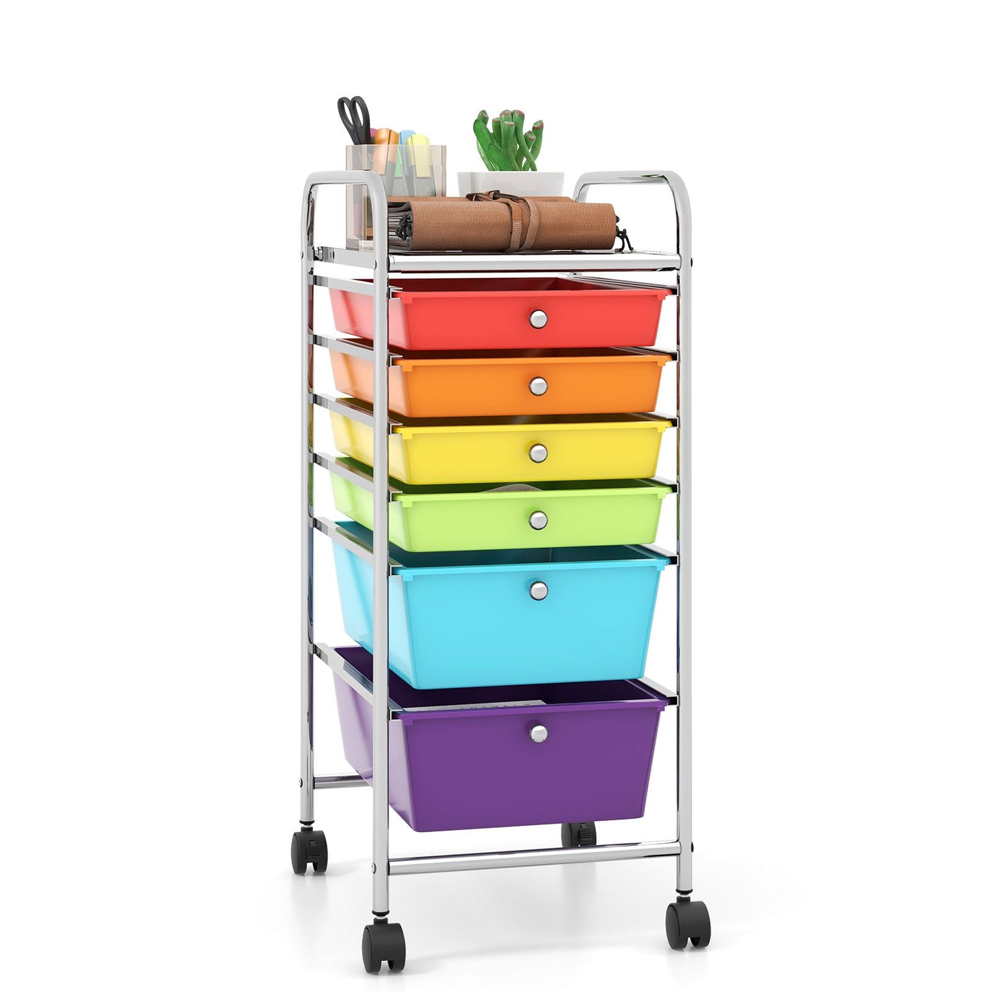 GiantexUK 6 Drawers Storage Trolley, Multipurpose Utility Rolling Cart on Wheels, Plastic Shelving Organizer Unit (6 Drawers, Transparent)