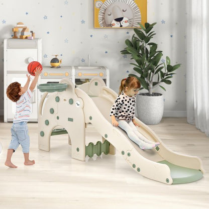 Kids Play Slide with Cute Elephant Shape & Basketball Hoop