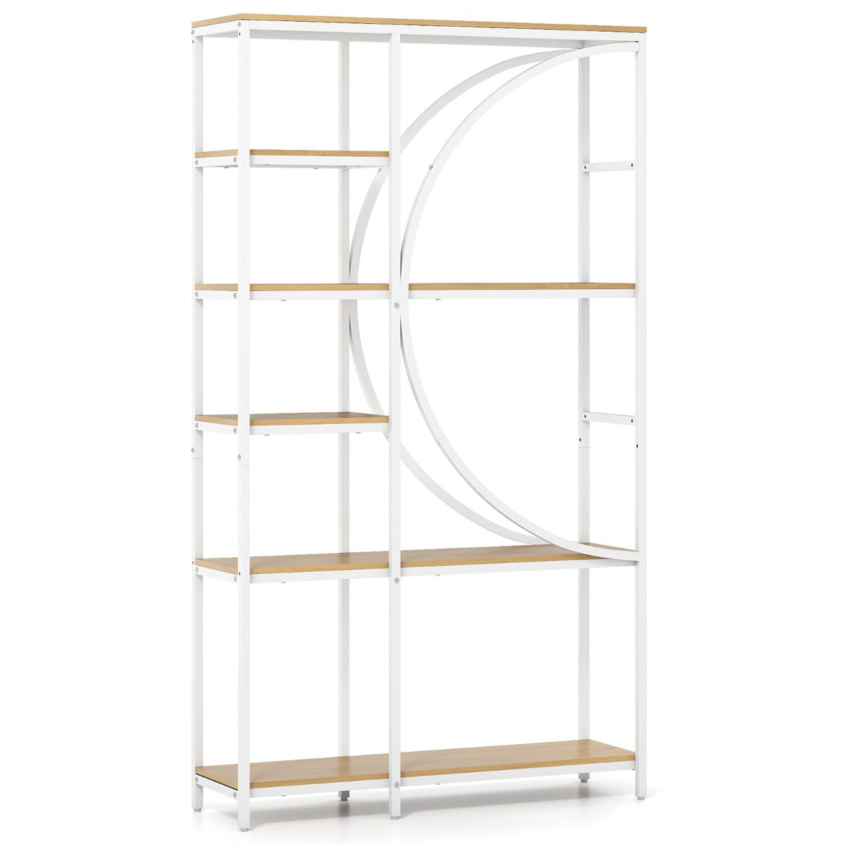 6-Tier Industrial Etagere Bookshelf with Open Storage Shelves and Arc-Shaped Design