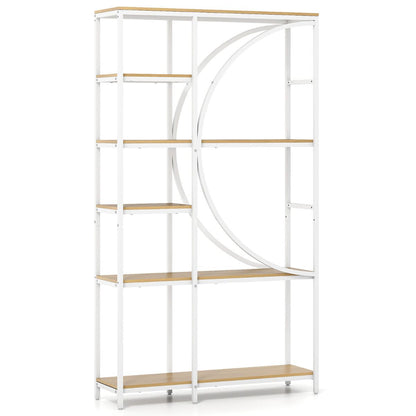 6-Tier Industrial Etagere Bookshelf with Open Storage Shelves and Arc-Shaped Design