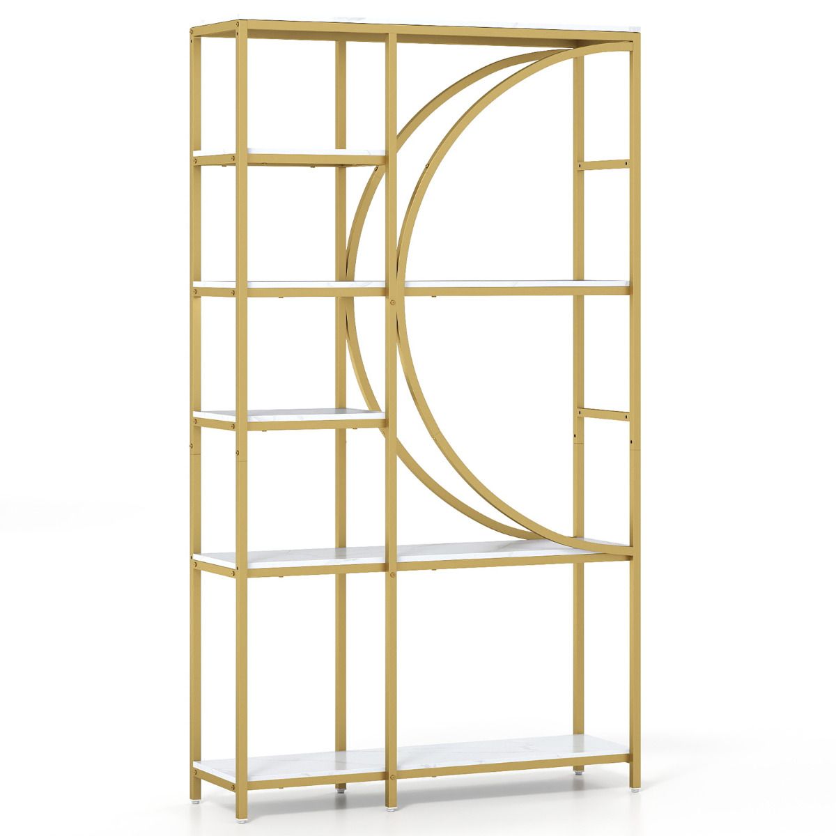 6-Tier Industrial Etagere Bookshelf with Open Storage Shelves and Arc-Shaped Design