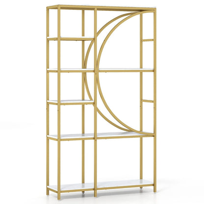 6-Tier Industrial Etagere Bookshelf with Open Storage Shelves and Arc-Shaped Design