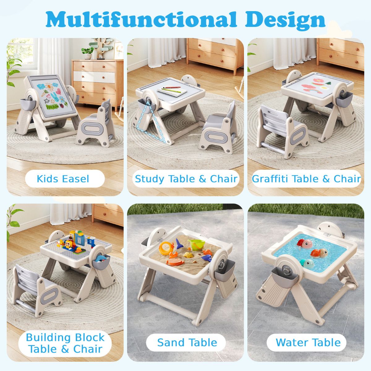 6-in-1 Multi-activity Children Table & Chair Folding Art Easel Set
