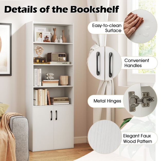 6-tier Modern Style Bookcase with Adjustable Shelves