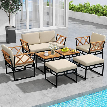 7 Piece Outdoor Conversation Set with Ottomans for Porch