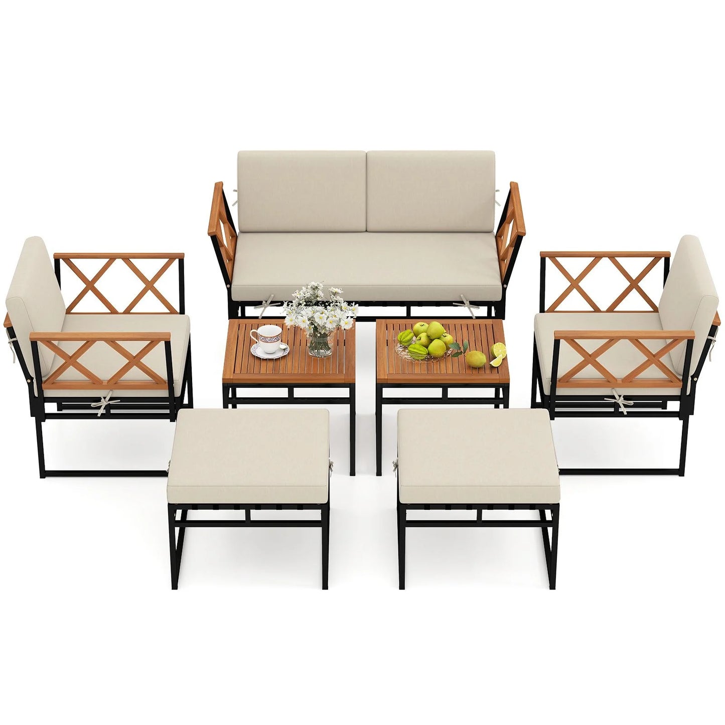 7 Piece Outdoor Conversation Set with Ottomans for Porch