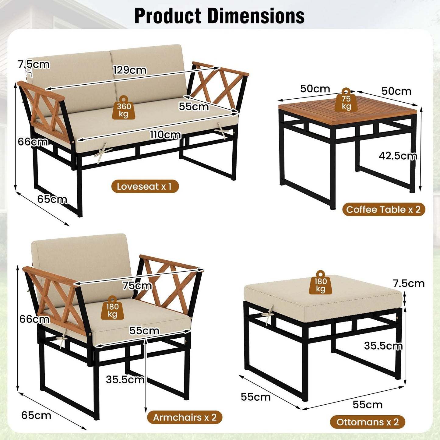 7 Piece Outdoor Conversation Set with Ottomans for Porch