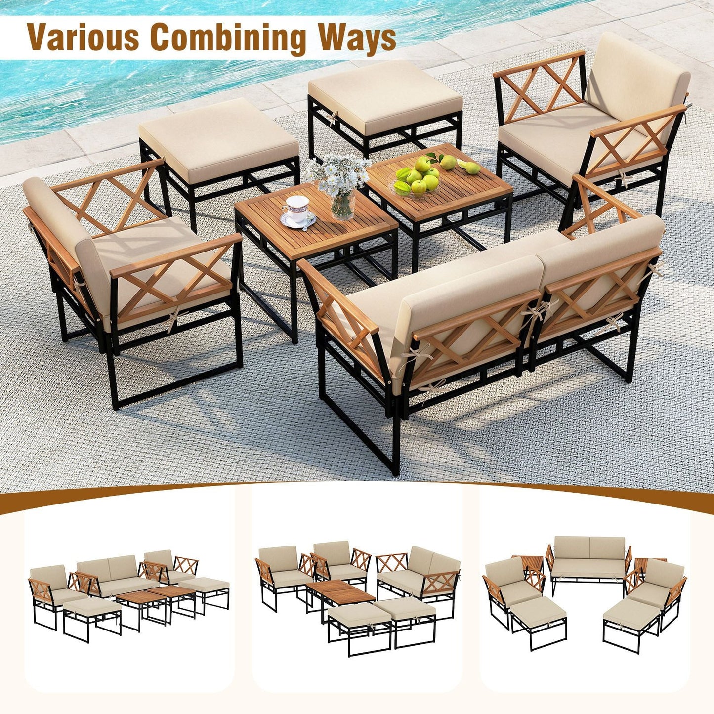 7 Piece Outdoor Conversation Set with Ottomans for Porch