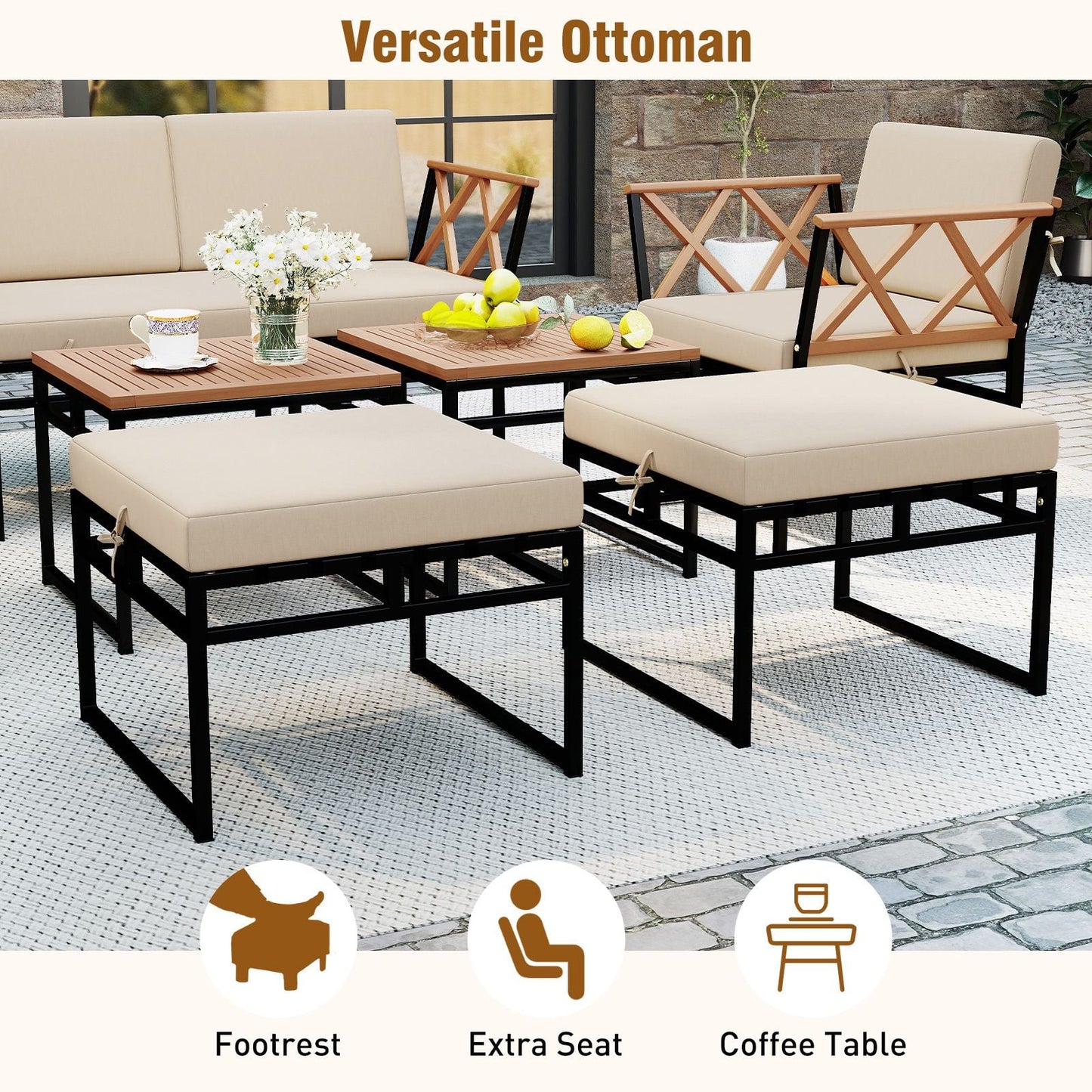7 Piece Outdoor Conversation Set with Ottomans for Porch