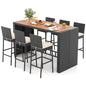 7-Piece Patio Bar Dining Set PE Rattan Furniture Set with Acacia Wood Tabletop and Soft Cushions