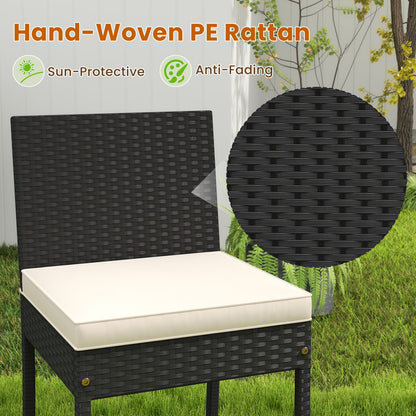 7-Piece Patio Bar Dining Set PE Rattan Furniture Set with Acacia Wood Tabletop and Soft Cushions