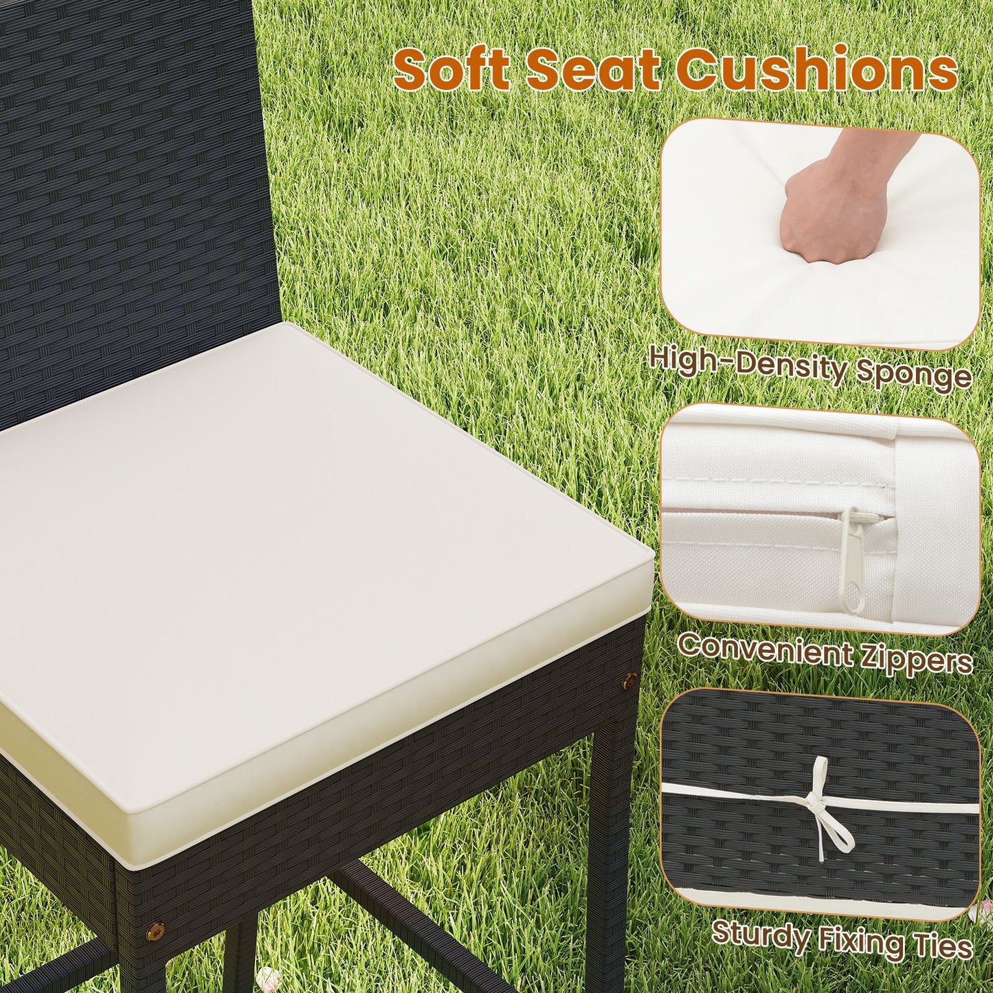 7-Piece Patio Bar Dining Set PE Rattan Furniture Set with Acacia Wood Tabletop and Soft Cushions