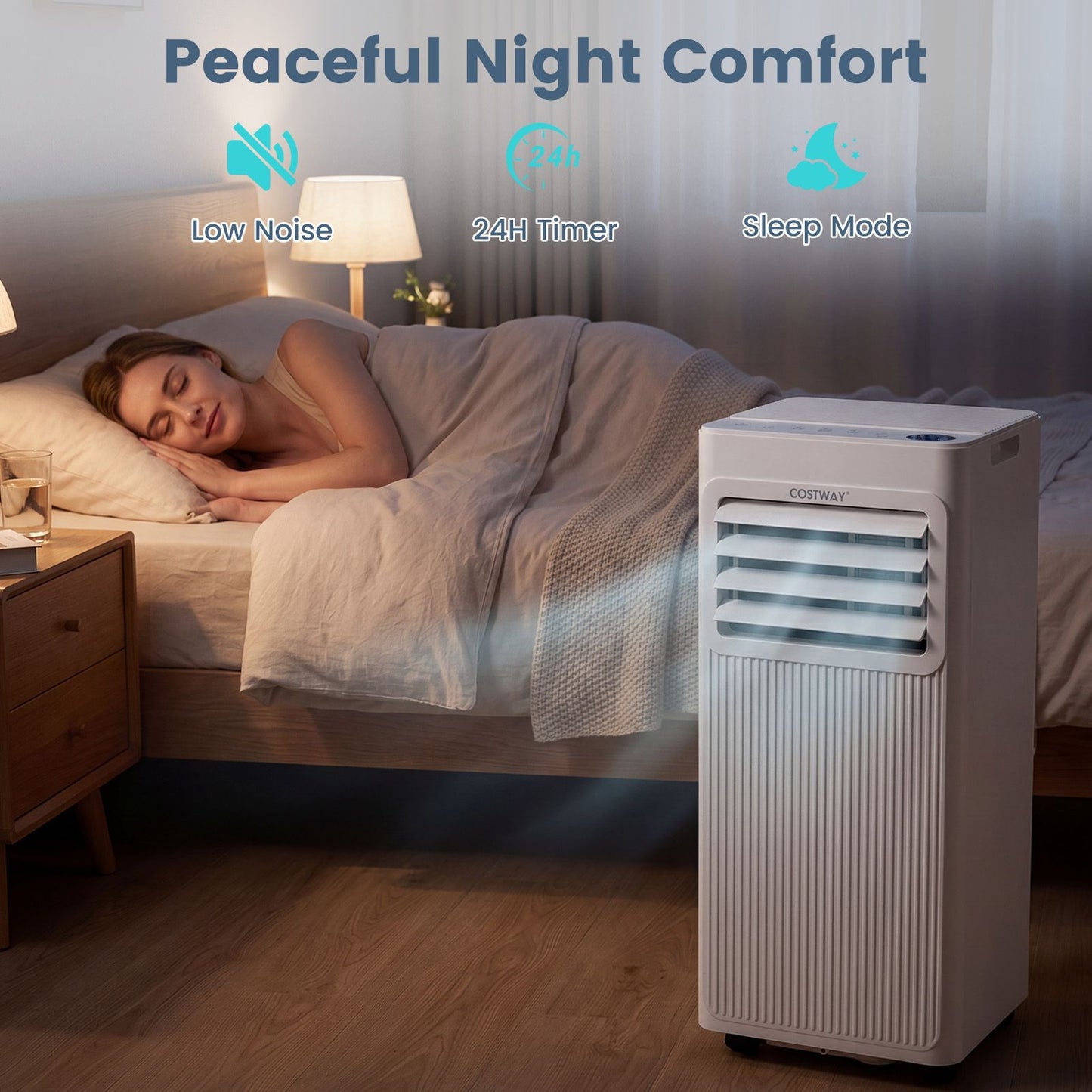 7000/9000 BTU Portable Air Conditioner with Sleep Mode and 24H Timer