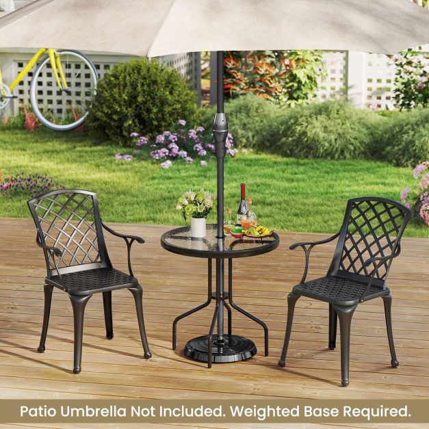 70CM Patio Dining Table with Heavy-Duty Metal Frame and Rippled Tempered Glass Top