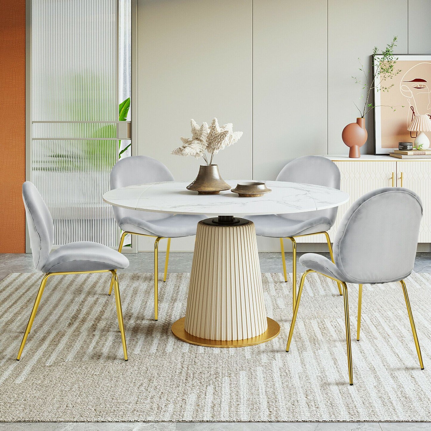 Set of 2 Velvet Dining Chair with Gold Metal Legs